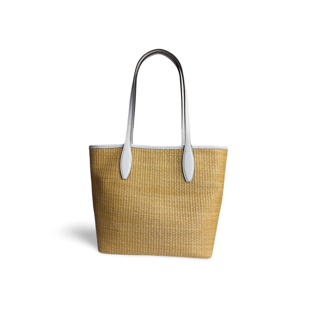 Kate Spade New York Straw Woven Tote White Leather Trim Strawberry - Picture 3 of 10
